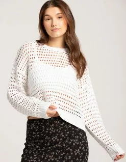 RSQ Womens Open Weave Boyfriend Pullover Sweater