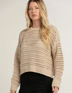 RSQ Womens Open Weave Boyfriend Pullover Sweater