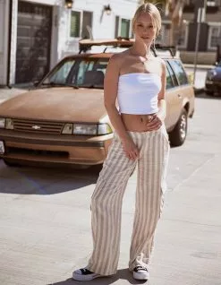 RSQ Womens Stripe Linen Carpenter Pants