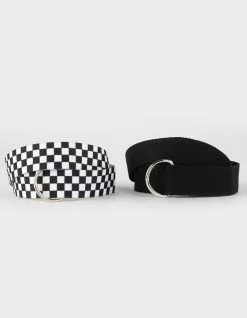 Checkered & Solid Web Belt 2 Pack