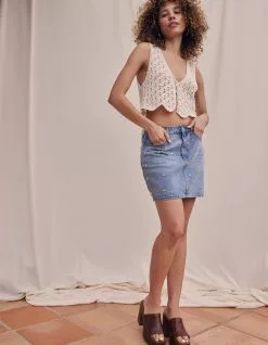 WEST OF MELROSE Womens Rhinestone Denim Skirt