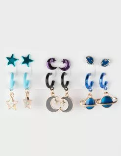 FULL TILT 6 Pack Star & Moon Mini Hoop Earring Set