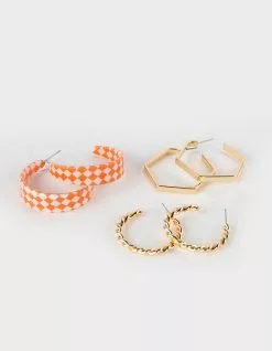 FULL TILT 3 Pack Checkered Hoop Earrings