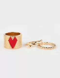 FULL TILT 3 Pack Heart And Beaded Ring Set