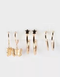 FULL TILT 3 Pack Heart Star Butterfly Hoop Earring Set