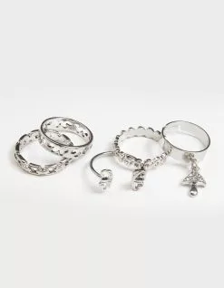 FULL TILT 5 Piece Butterfly & Flame Ring Set