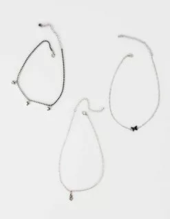 FULL TILT 3 Pack Flame Butterfly Mushroom Choker Necklace Set