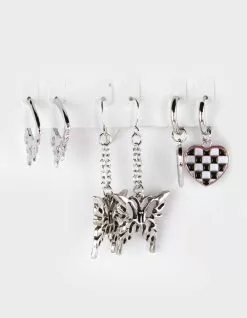 FULL TILT 3 Piece Checkered Heart Hoop Earring Set