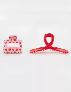 FULL TILT 2 Pack Strawberry & Solid Hair Clip Set
