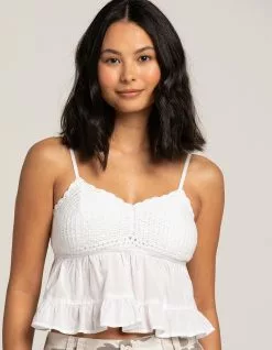 RSQ Womens Crochet Woven Babydoll Top