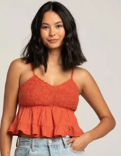 RSQ Womens Crochet Woven Babydoll Top