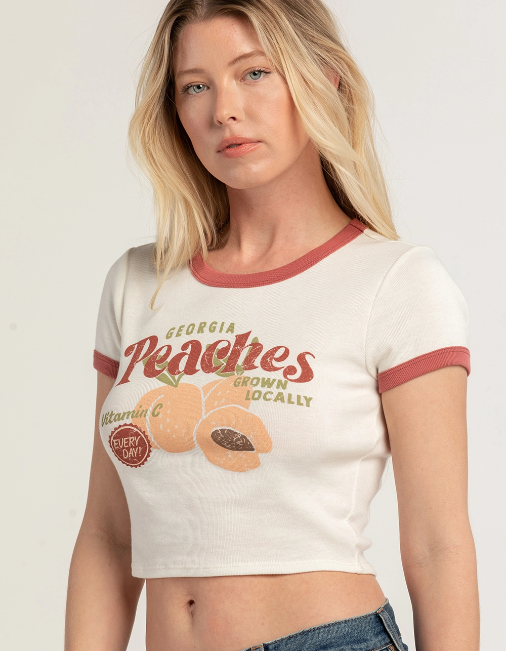 FULL TILT Peach Womens Ringer Tee - Image 3