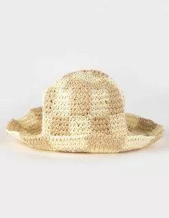 Straw Checkered Womens Bucket Hat