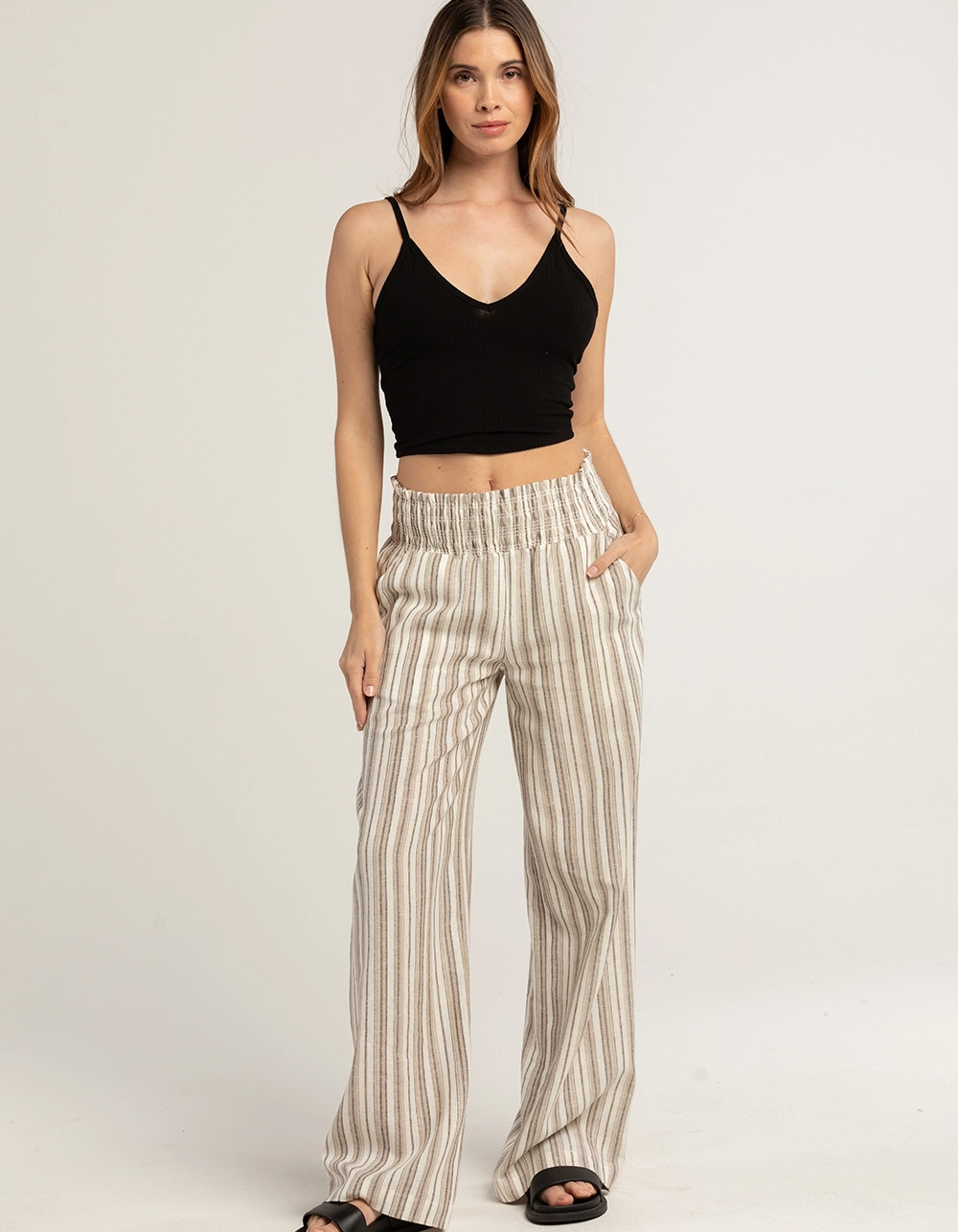 LOVE TREE Stripe Linen Womens Pants