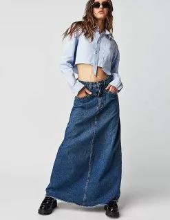 FREE PEOPLE Come As You Are Denim Maxi Skirt
