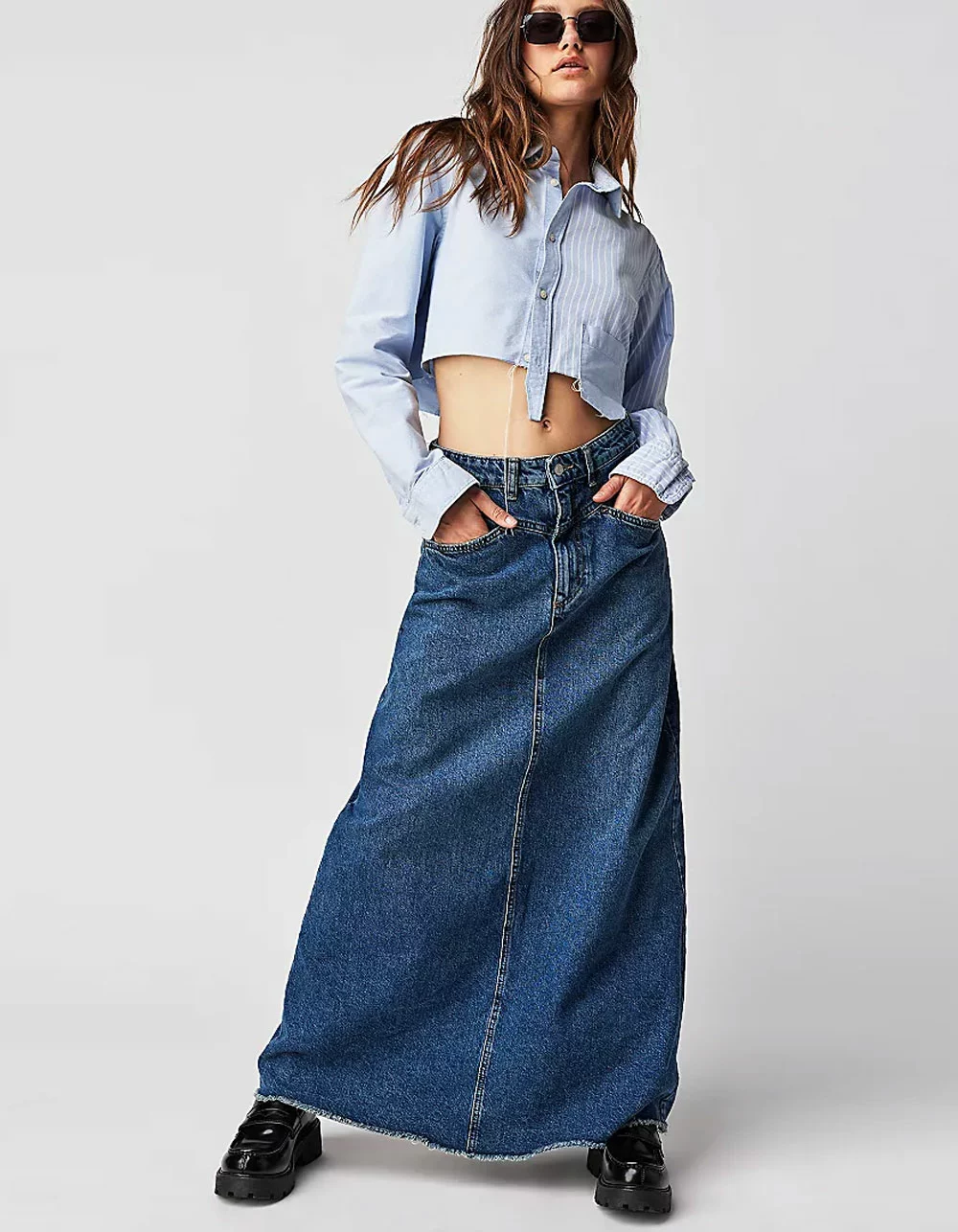 FREE PEOPLE Come As You Are Denim Maxi Skirt