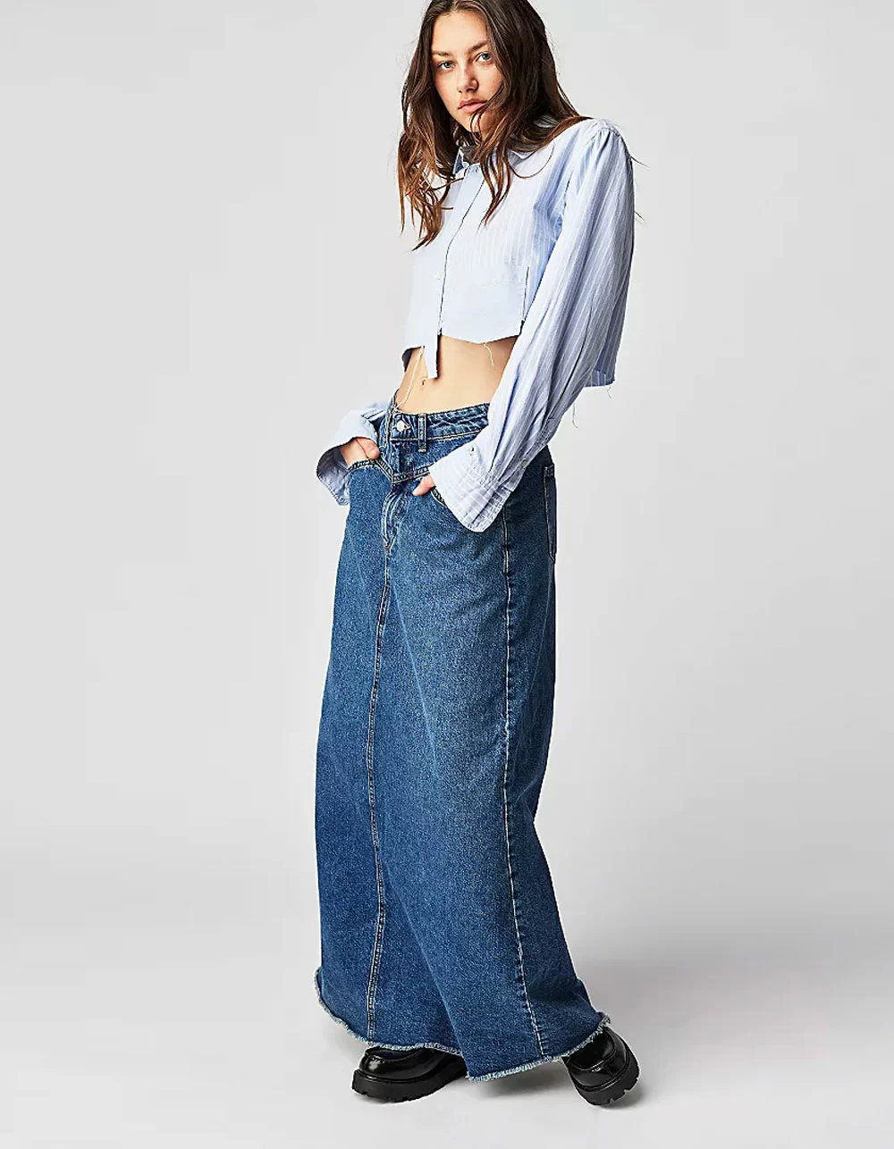 FREE PEOPLE Come As You Are Denim Maxi Skirt - Image 2