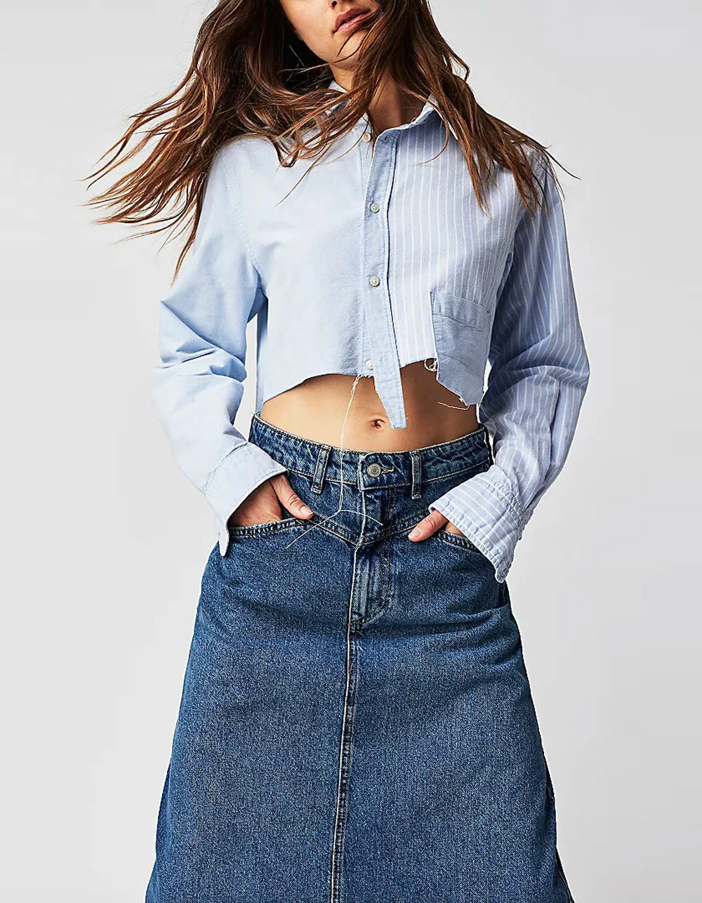 FREE PEOPLE Come As You Are Denim Maxi Skirt - Image 4