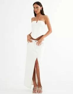 LIONESS Barbie Split Womens Midi Denim Skirt