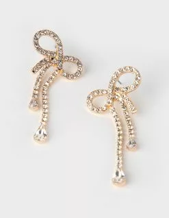 Ribbon Rhinestone Drop Earrings