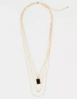 Three Layer Onyx Charm Necklace
