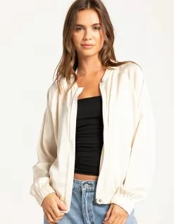 SADIE & SAGE Womens Satin Bomber Jacket